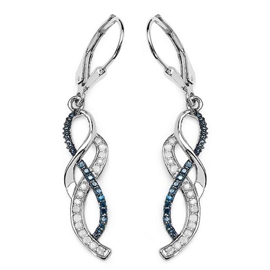 0.38 CTW Genuine Blue Diamond & White Diamond .925 Sterling Silver Earrings