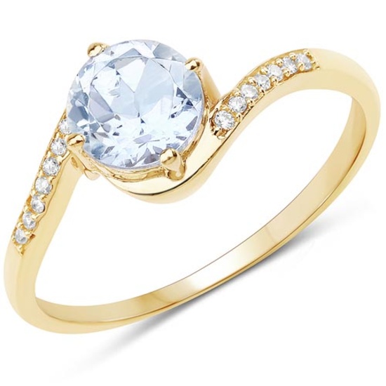 0.79 CTW Genuine Aquamarine and White Diamond 14K Yellow Gold Ring