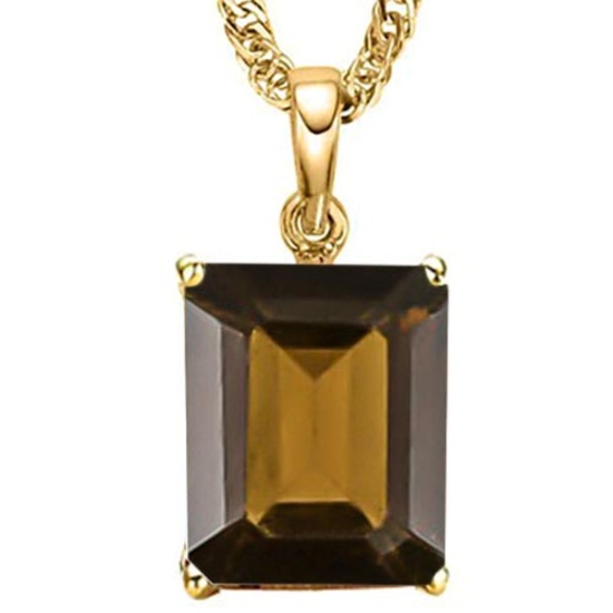 0.9 CTW SMOKEY 10K SOLID YELLOW GOLD OCTAGON SHAPE PENDANT