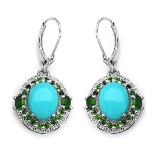 6.36 CTW Genuine Turquoise & Chrome Diopside .925 Sterling Silver Earrings