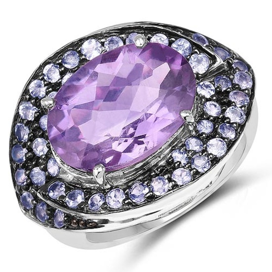 5.95 CTW Genuine Amethyst and Tanzanite .925 Sterling Silver Ring