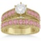 Diamond & Pink Tourmaline Wedding and Engagement Ring Set 14k Yellow Gold (2.60ctw)
