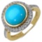 14K Yellow Gold Plated 3.42 CTW Genuine Turquoise & White Topaz .925 Streling Silver Ring