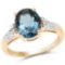 14K Yellow Gold Plated 3.71 CTW Genuine London Blue Topaz and White Topaz .925 Sterling Silver Ring