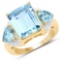 14K Yellow Gold Plated 8.80 CTW Genuine Blue Topaz .925 Sterling Silver Ring