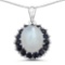 6.69 CTW Genuine White Moonstone Blue Sapphire & White Diamond .925 Sterling Silver Pendant