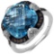 8.30 CTW Genuine Champagne Diamond White Diamond & Blue Topaz .925 Streling Silver Ring