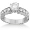 1.70ctw Antique Style Diamond Engagement Ring 18k White Gold