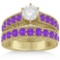 Diamond & Amethyst Wedding and Engagement Ring Set 14k Yellow Gold (2.50ctw)