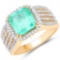 3.04 CTW Genuine Emerald and White Diamond 14K Yellow Gold Ring