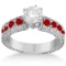 1.75ctw Antique Style Diamond & Ruby Engagement Ring 18k White Gold
