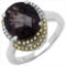 4.12 CTW Genuine Smoky Quartz and 0.28 ct.t.w Genuine Diamond Accents Sterling Silver Ring