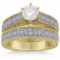 Diamond & Tanzanite Wedding and Engagement Ring Set 14k Yellow Gold (2.45ctw)