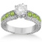 1.75ctw Antique Style Diamond & Peridot Engagement Ring 18k White Gold