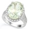 8 3/5 CARAT GREEN AMETHYST  2/5 CARAT (40 PCS) CREATED WHITE SAPPHIRE 925 STERLING SILVER RING