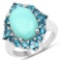 6.63 CTW Genuine Turquoise and London Blue Topaz .925 Sterling Silver Ring