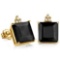 2.5 CARAT BLACK SAPPHIRE 10K SOLID YELLOW GOLD SQUARE SHAPE EARRING WITH 0.03 CTW DIAMOND