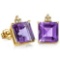 2.01 CARAT AMETHYST 10K SOLID YELLOW GOLD SQUARE SHAPE EARRING WITH 0.03 CTW DIAMOND
