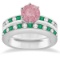 Semi-Eternity Pink Tourmaline Diamond & Emerald Bridal Set Platinum (2.70ctw)