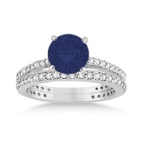 Eternity Sapphire & Diamond Engagement Ring and Band Set Platinum (2.00ctw)