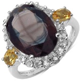 5.44 CTW Smoky Quartz Ring with 1.26 ct. t.w. Multi-Gems in Sterling Silver