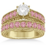 Diamond & Pink Tourmaline Wedding and Engagement Ring Set 14k Yellow Gold (2.60ctw)