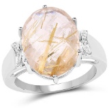 9.42 CTW Genuine Golden Rutile and White Topaz .925 Sterling Silver Ring