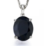 0.95 CTW BLACK SAPPHIRE 10K SOLID WHITE GOLD OVAL SHAPE PENDANT