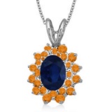 Blue Sapphire and Citrine Accented Pendant 14k White Gold (1.80ctw)