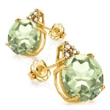 1.55 CARAT GREEN AMETHYST 10K SOLID YELLOW GOLD ROUND SHAPE EARRING WITH 0.03 CTW DIAMOND