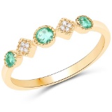 0.26 CTW Genuine Zambian Emerald and White Diamond 14K Yellow Gold Ring