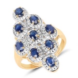 14K Yellow Gold Plated 1.98 CTW Genuine Blue Sapphire .925 Sterling Silver Ring