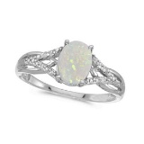 Oval Opal and Diamond Cocktail Ring 14K White Gold (0.70ctw)