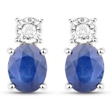 0.71 CTW Genuine Blue Sapphire and White Diamond 14K White Gold Earrings
