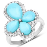 6.26 CTW Genuine Turquoise and White Topaz .925 Sterling Silver Ring