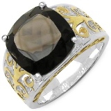 Two Tone Plated 7.09 CTW Genuine Smoky Topaz .925 Sterling Silver Ring