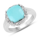 3.31 CTW Genuine Turquoise and White Topaz .925 Sterling Silver Ring