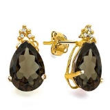 1.4 CARAT SMOKEY 10K SOLID YELLOW GOLD PEAR SHAPE EARRING WITH 0.03 CTW DIAMOND