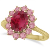 Oval Ruby & Pink Tourmaline Ring 14k Yellow Gold (3.45ctw)