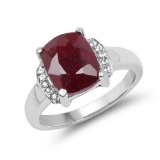 4.05 CTW Dyed Ruby and White Topaz .925 Sterling Silver Ring