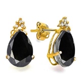 1.85 CARAT BLACK SAPPHIRE 10K SOLID YELLOW GOLD PEAR SHAPE EARRING WITH 0.03 CTW DIAMOND
