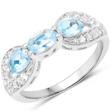 1.71 CTW Genuine Blue Topaz and White Topaz .925 Sterling Silver Ring