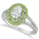Double Halo Diamond & Peridot Engagement Ring 14K White Gold (1.24ctw)