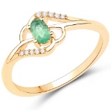 0.22 CTW Genuine Zambian Emerald and White Diamond 14K Yellow Gold Ring