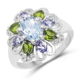 2.84 CTW Genuine Blue Topaz Chrome Diopside and Tanzanite .925 Sterling Silver Ring