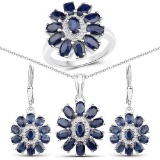 9.56 CTW Genuine Blue Sapphire and White Topaz .925 Sterling Silver 3 Piece Jewelry Set (Ring Earrin