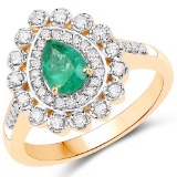 1.01 CTW Genuine Zambian Emerald and White Diamond 14K Yellow Gold Ring