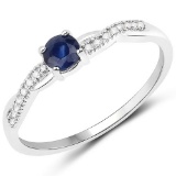 0.32 CTW Genuine Blue Sapphire and White Diamond 14K White Gold Ring