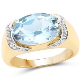 14K Yellow Gold Plated 6.56 CTW Genuine Blue Topaz and White Topaz .925 Sterling Silver Ring