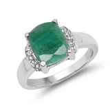 3.15 CTW Dyed Emerald and White Topaz .925 Sterling Silver Ring